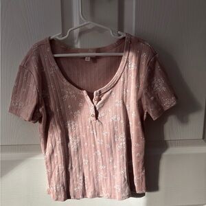 Pink Floral Short Sleeve Top
